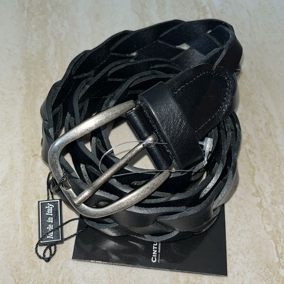 Italian Leather Black Braided Belt 36” - Picture 3 of 7